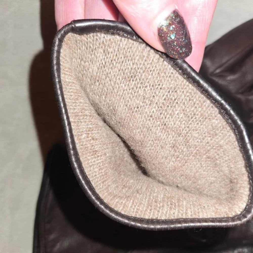Brown Leather & Cashmere Gloves Size 7 Jodi Arden Made in France‎ Classic Luxury